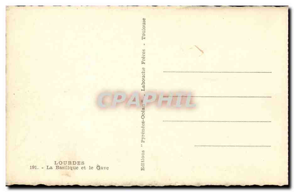 CPA Lourdes La basilique et le Gave — Verso