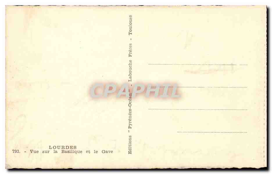 CPA Lourdes Vue sur la basilique et le Gave — Verso