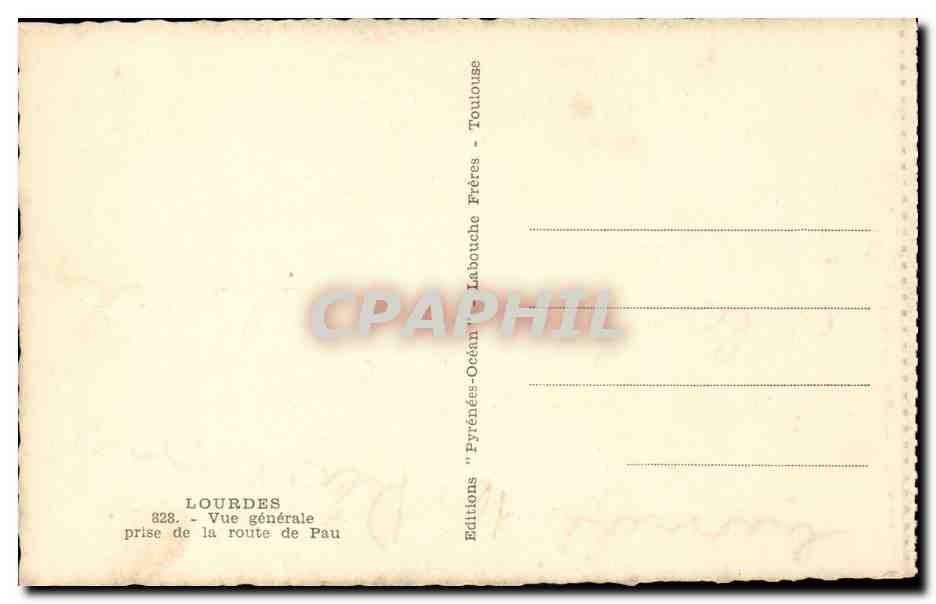 CPA Lourdes Vue generale prise de la route de Pau — Verso
