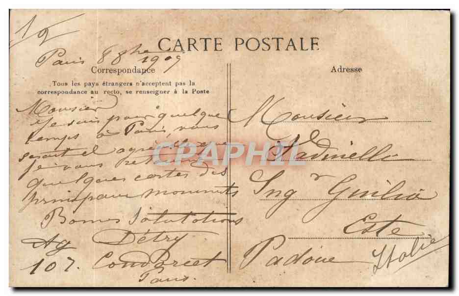 CPA Paris Place de l'hotel de ville et rue de Rivoli — Rückseite