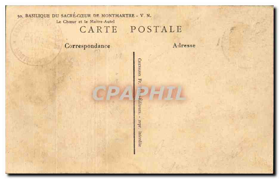 CPA Paris Basilique du Sacre Coeur de Montmatre Le choeur et le maitre autel — Rückseite