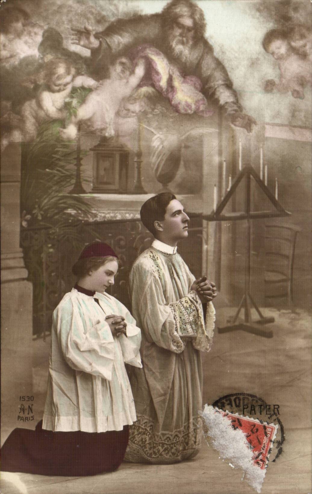 CPA Fantaisie Enfant et pretre pater