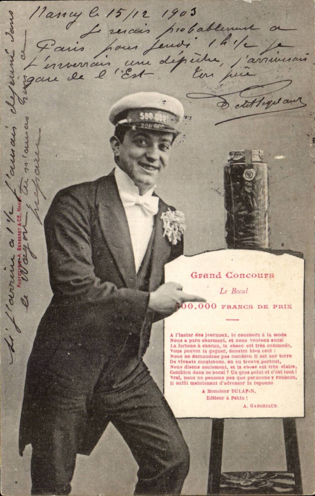 CPA Fantaisie Homme Grand concours 500 000 francs de prix