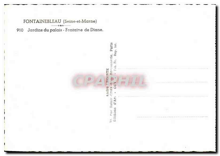Fontainebleau — Gärten des Palastes - Fontäne von Diane — Editions GUY — Rückseite