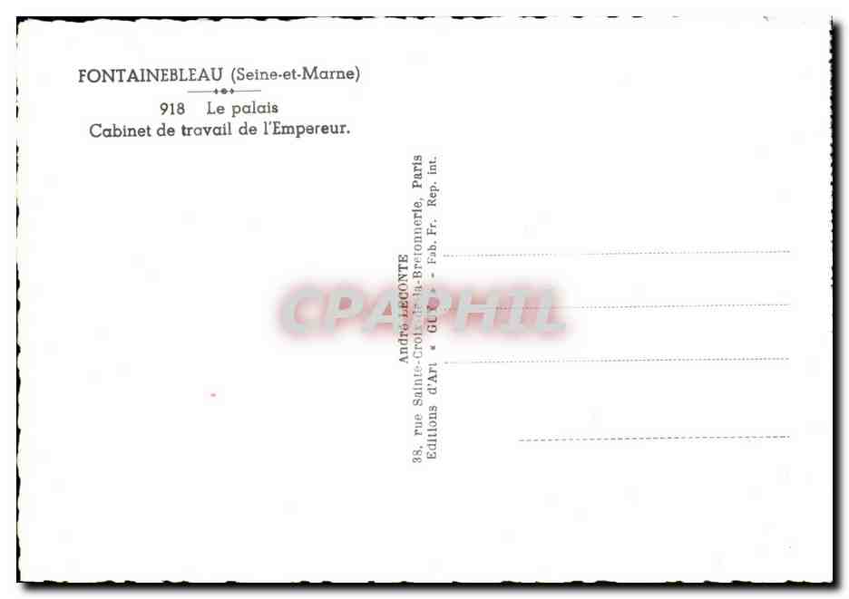 Fontainebleau (Seine-et-Marne) — Estudio del Emperador — Ediciones de Arte Guy — Reverso