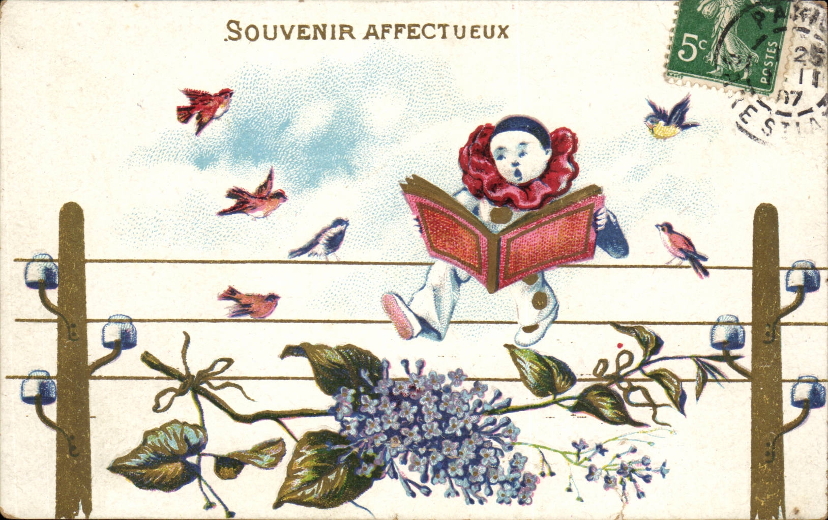 CPA Fantaisie Souvenir affectueux Pierrot