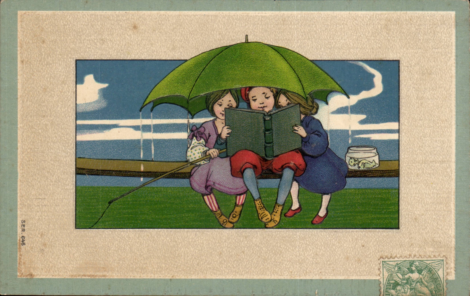 CPA Fantaisie Enfants sous un parapluie