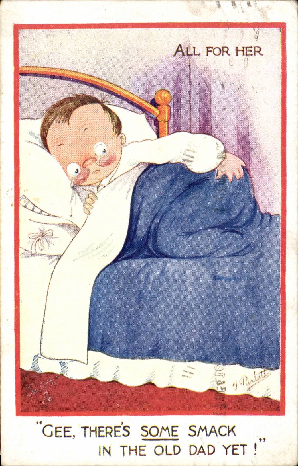 Bébé dans son lit — 'All for her' — Tuck's Post Card, éd. par Raphael Tuck & Sons, Londres
