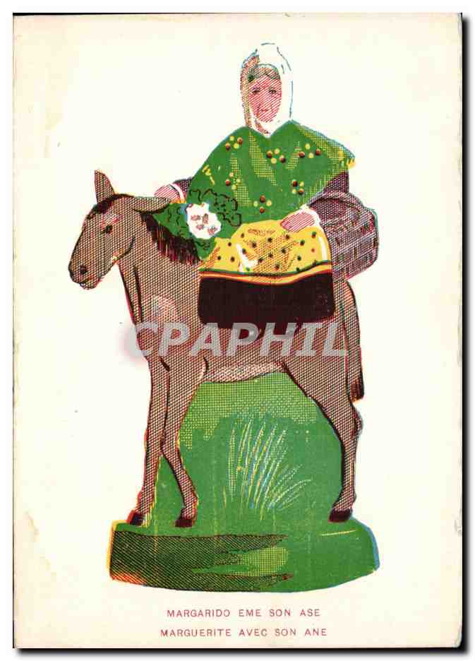 CPA Fantaisie Femme Marguerite avec son ane (donkey)