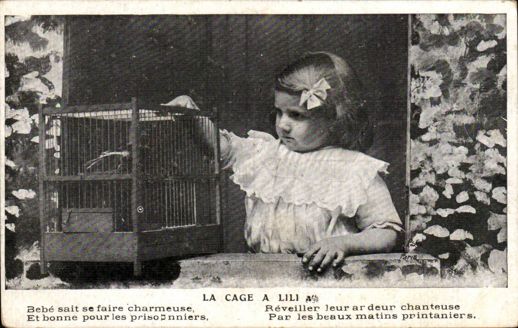 CPA Fantaisie Enfant La cage a Lili (oiseau bird)