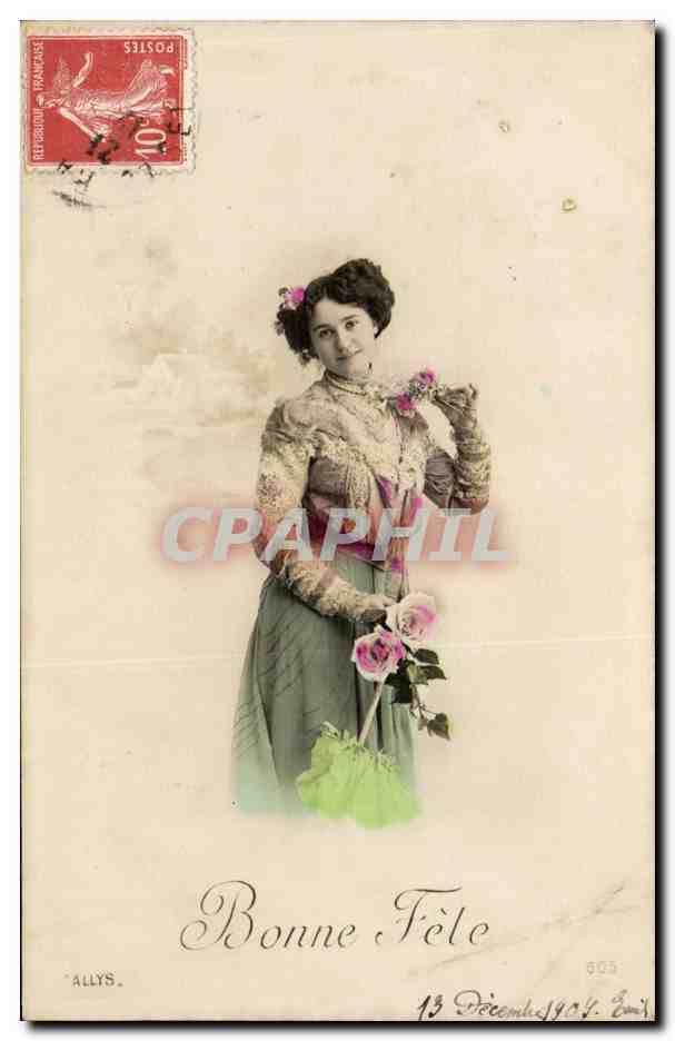 Femme en robe à dentelle tenant des roses — Bonne Fête — Allyls, n° 605
