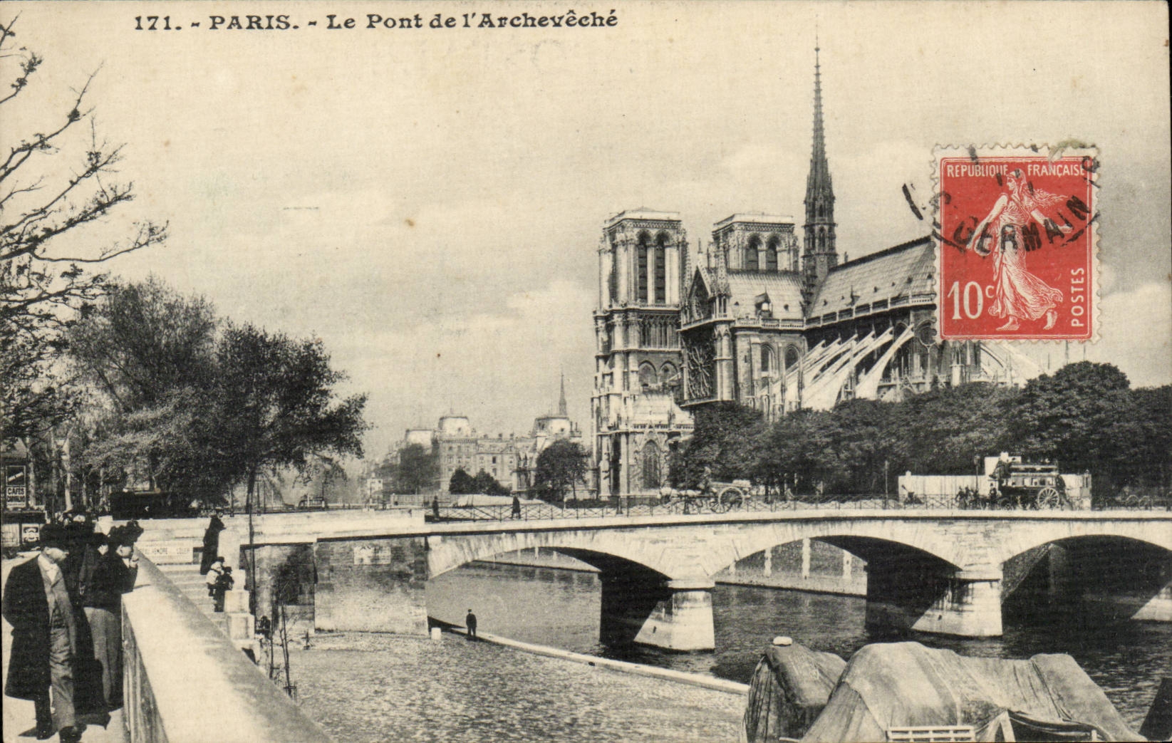 Paris CPA Pont de l'archeveche et Notre Dame