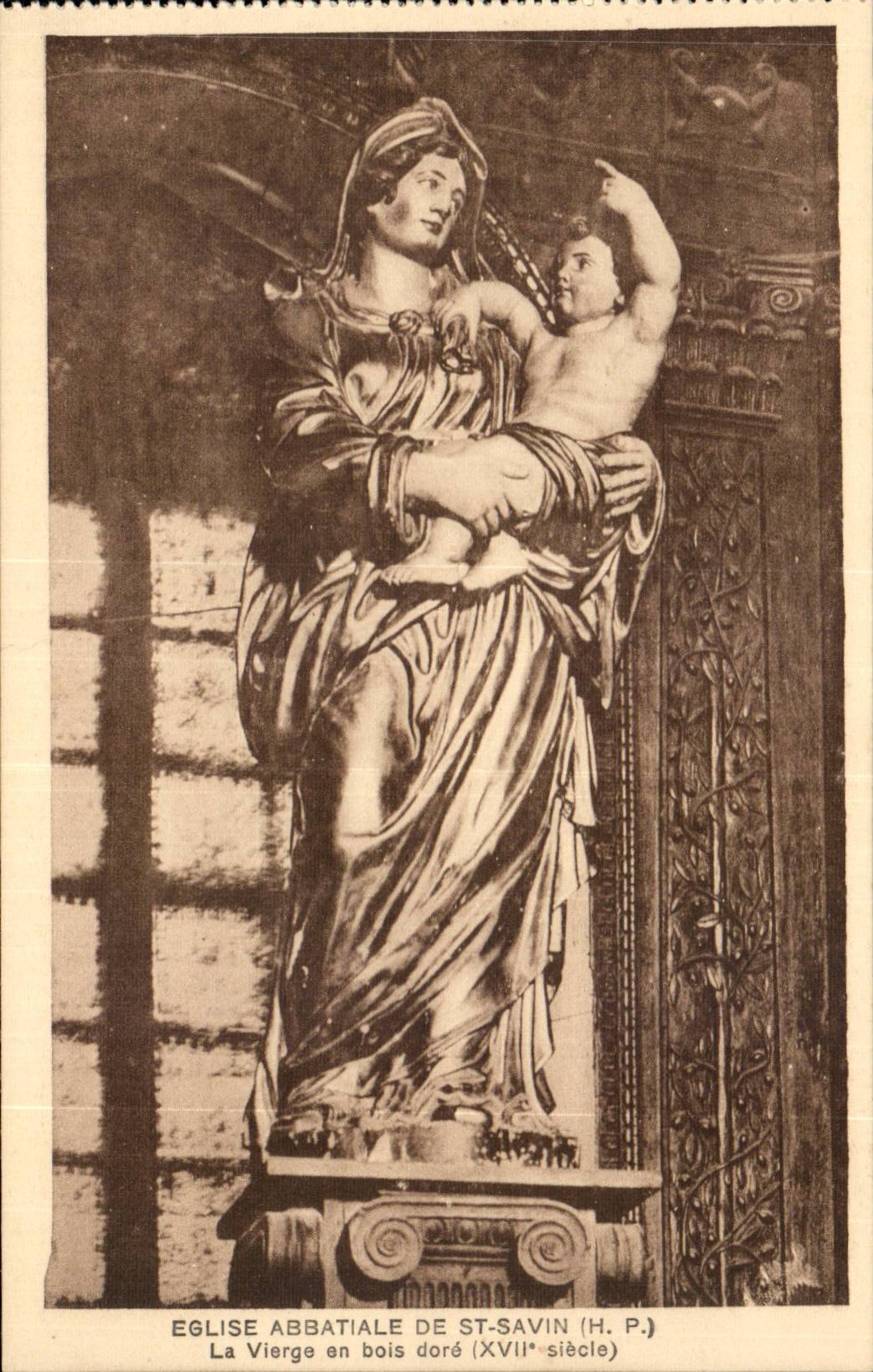 Statue de la Vierge en bois doré — Église abbatiale de St-Savin (H.P.) — 3e Association des Arts Photomécaniques, Strasbourg