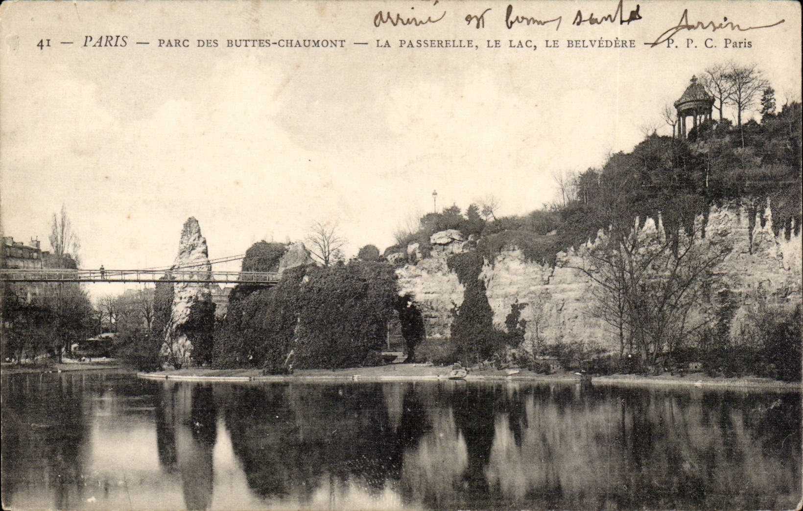 Paris CPA Parc des Buttes Chaumont La passerelle le lac le Belvedere