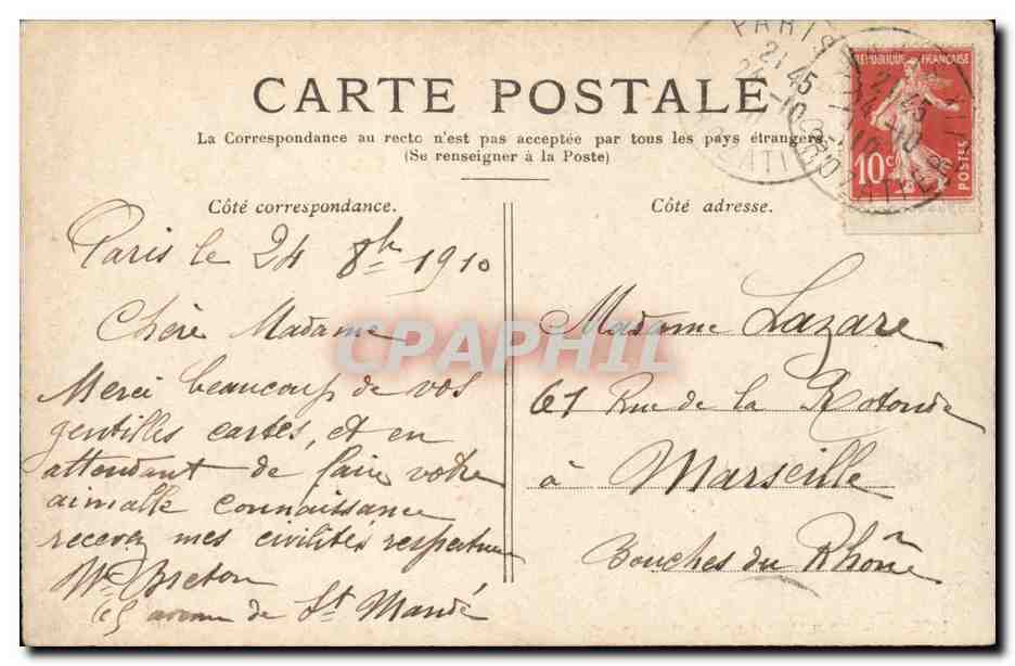 Paris CPA Boulevard de la Madeleine — Rückseite