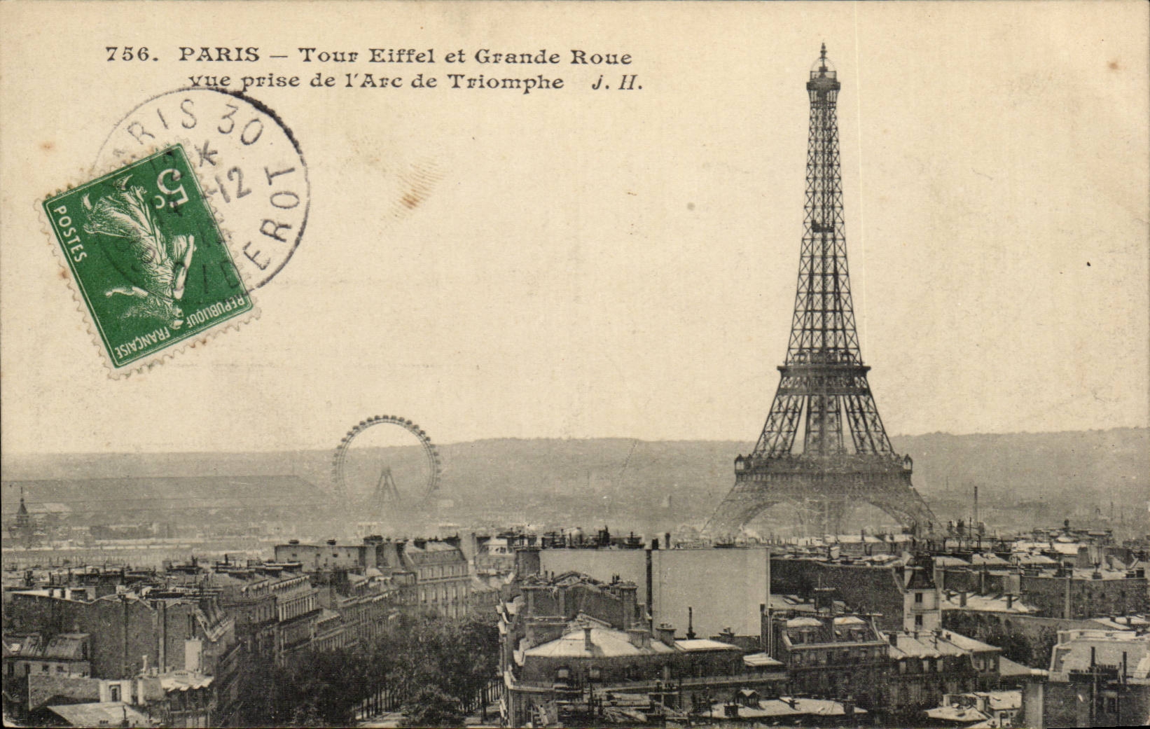 Paris CPA Tour Eiffel et grande roue vue prise de l'arc de triomphe