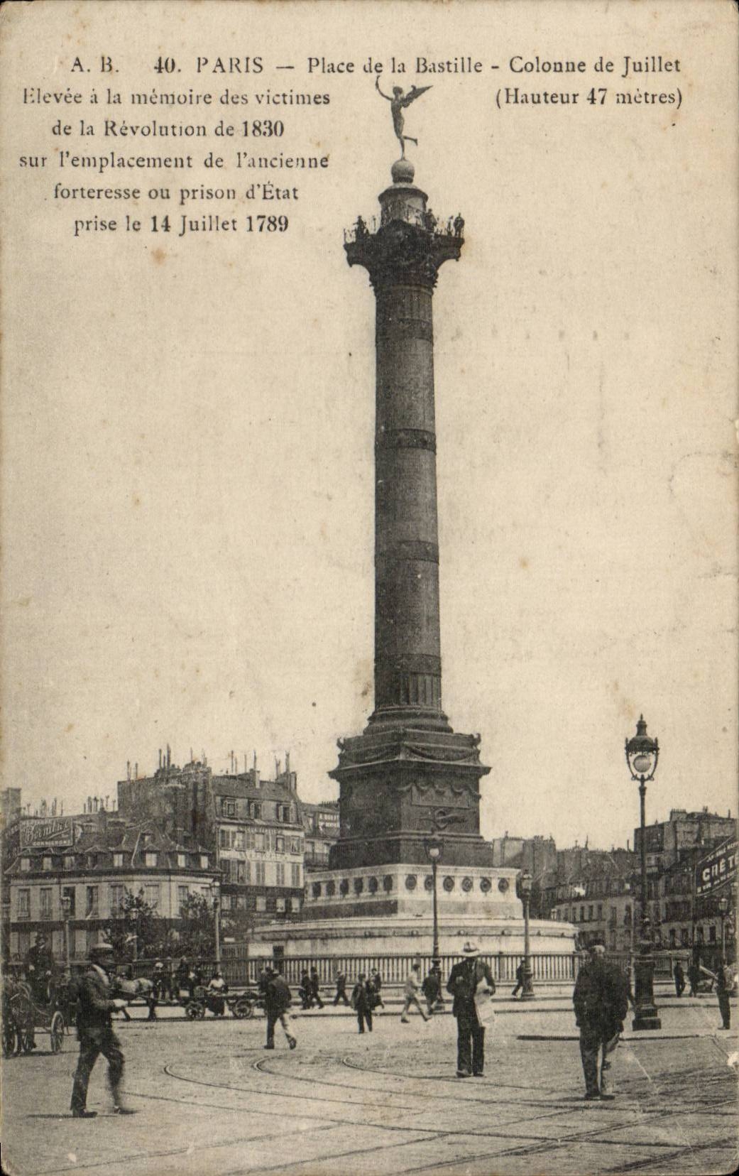 Paris CPA Place de la Bastille Colonne de Juillet