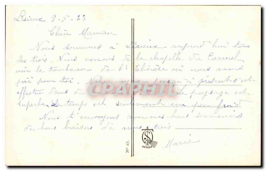 CPA Fantaisie Enfants Ste Therese de l'enfant Jesus a 4 ans (Celine) — Rückseite