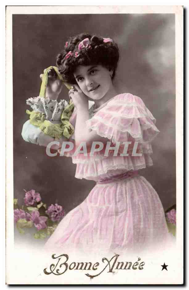 Jeune femme en robe rose — Bonne Année — VBC Série N. 3510