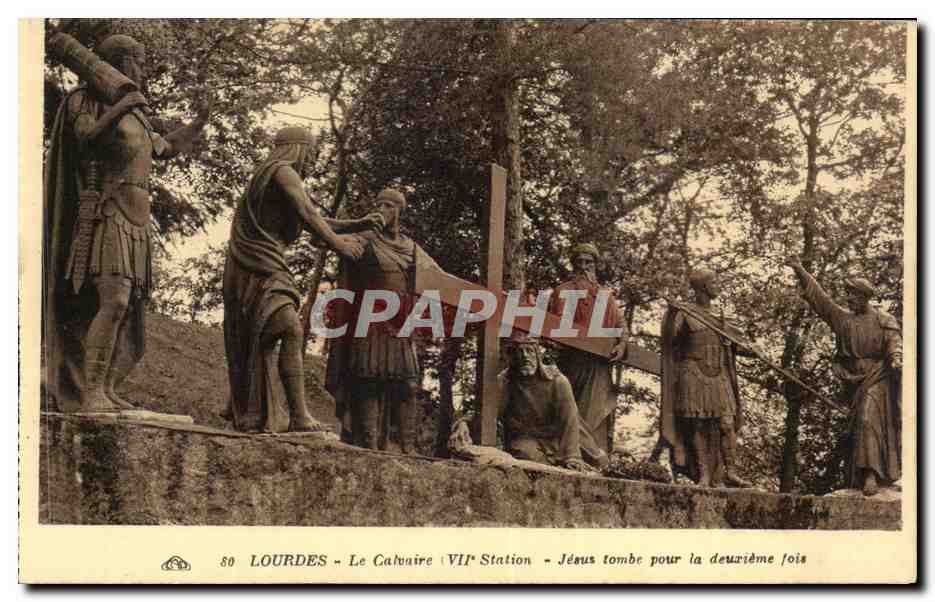 Lourdes CPA Le calvaire (7eme station) Une jeune tombe pour la deuxieme fois
