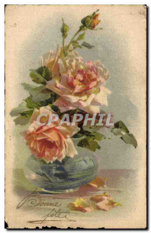 CPA Fantaisie Fleurs Bonne Fete Rose