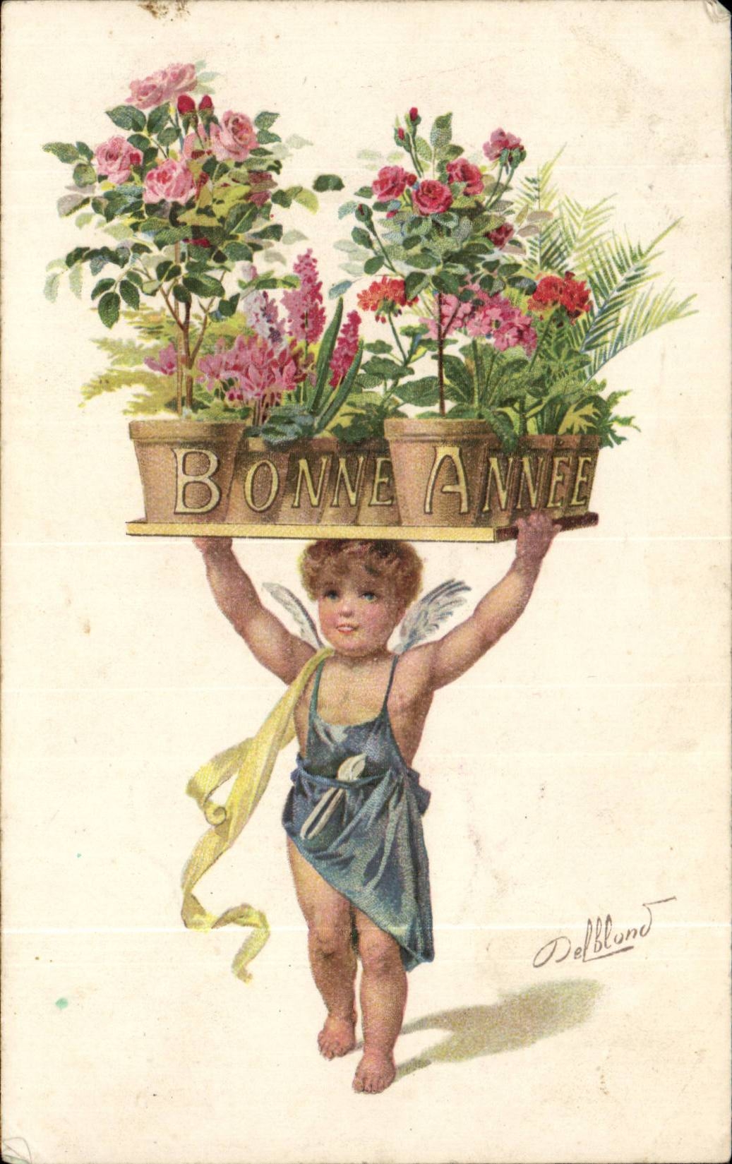 CPA Fantaisie Enfant Bonne annee (ange angel)