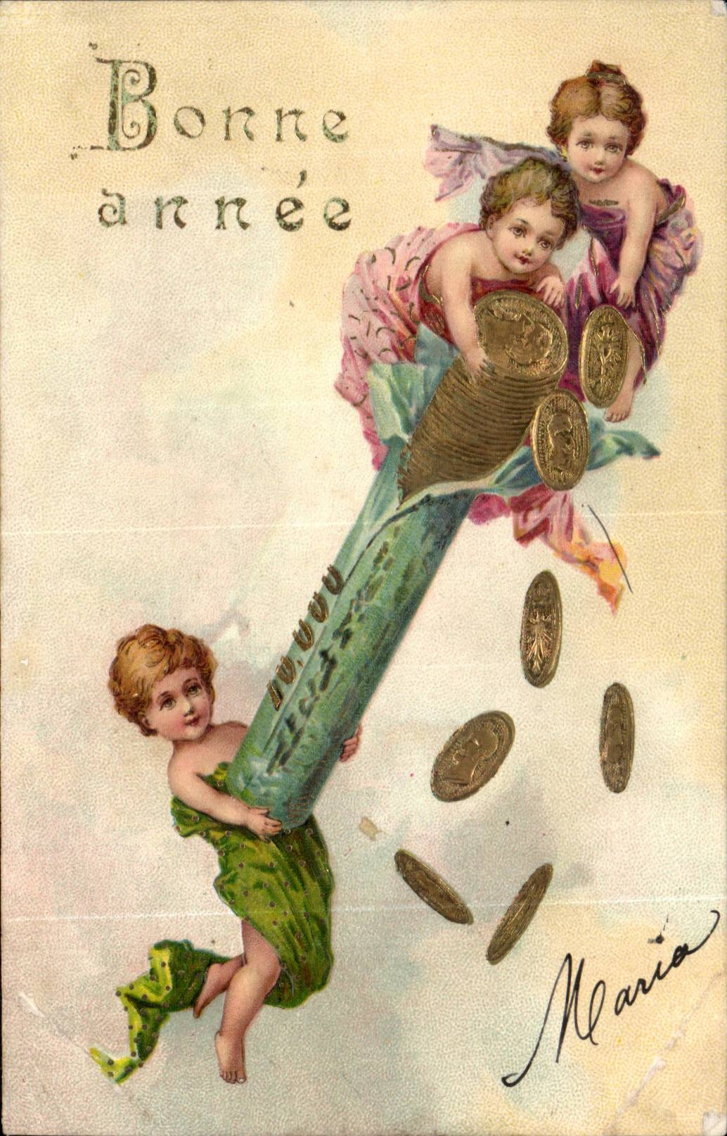CPA Fantaisie Bonne Annee Anges et pieces