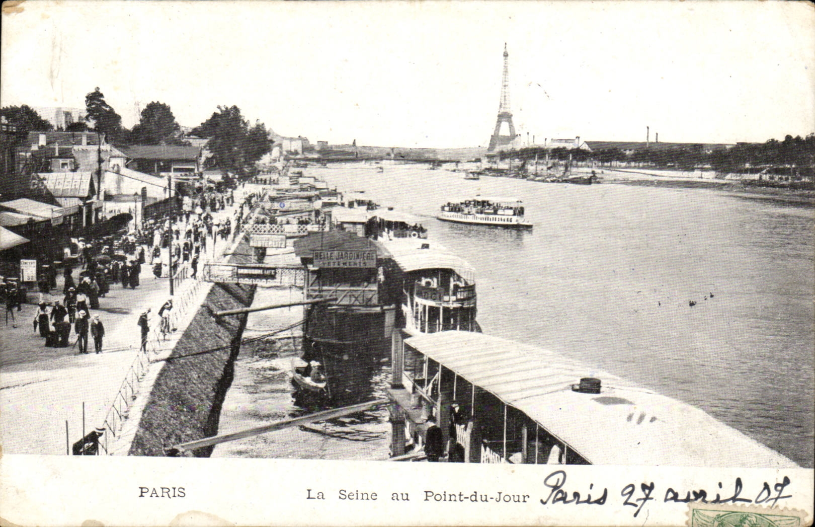 Paris CPA La SEine au pont du jour (Tour Eiffel)
