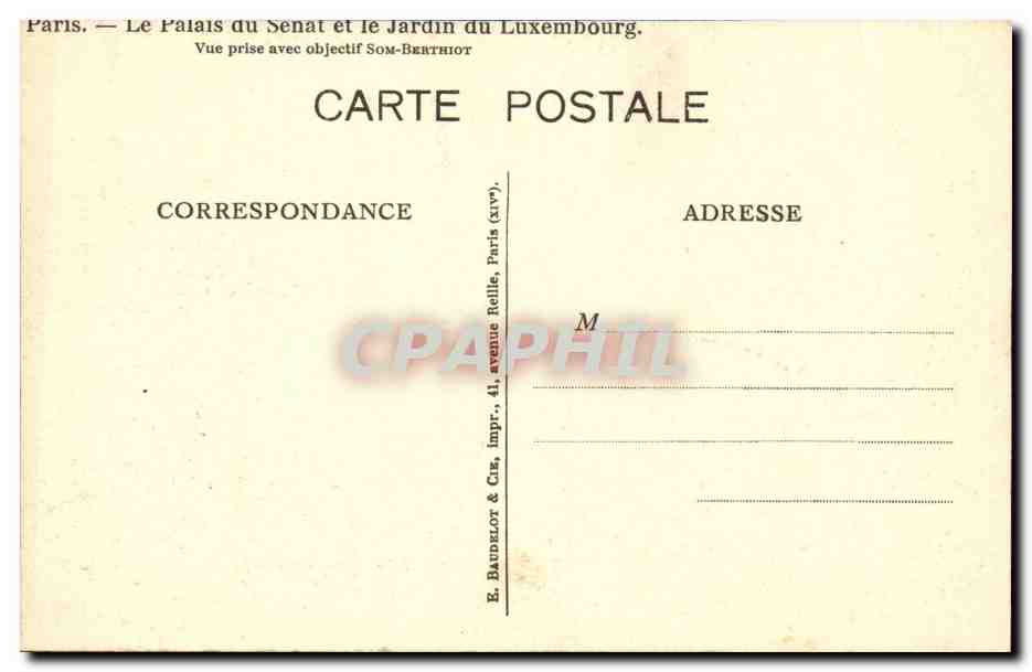 Paris CPA Palais du Senat et Jardin du Luxembourg — Rückseite
