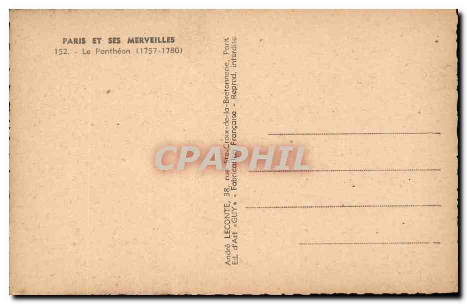Paris CPA Le Pantheon (1757 1780) — Verso