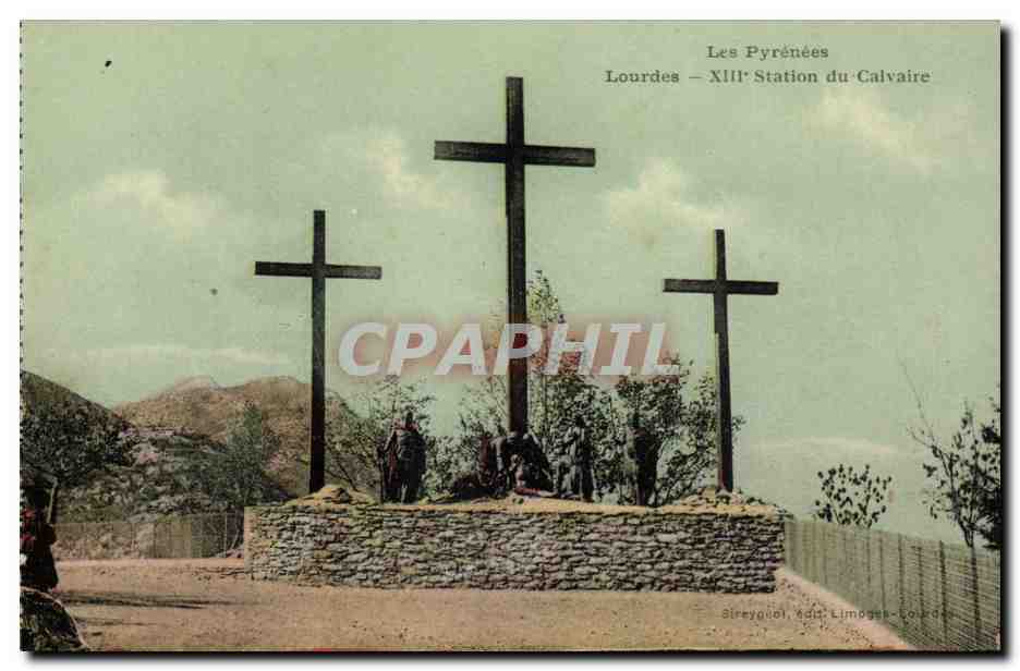 Lourdes CPA 13eme station du calvaire (Christ romains religion)
