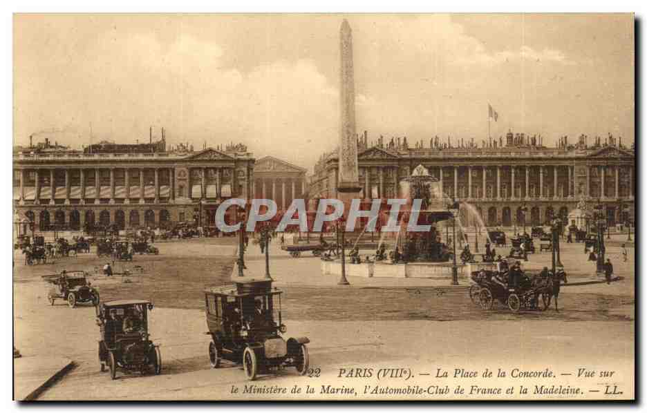 Paris CPA Place de la Concorde Vue sur le Ministere de la Marine l'automobile Club de France et la Madeleine (automobil