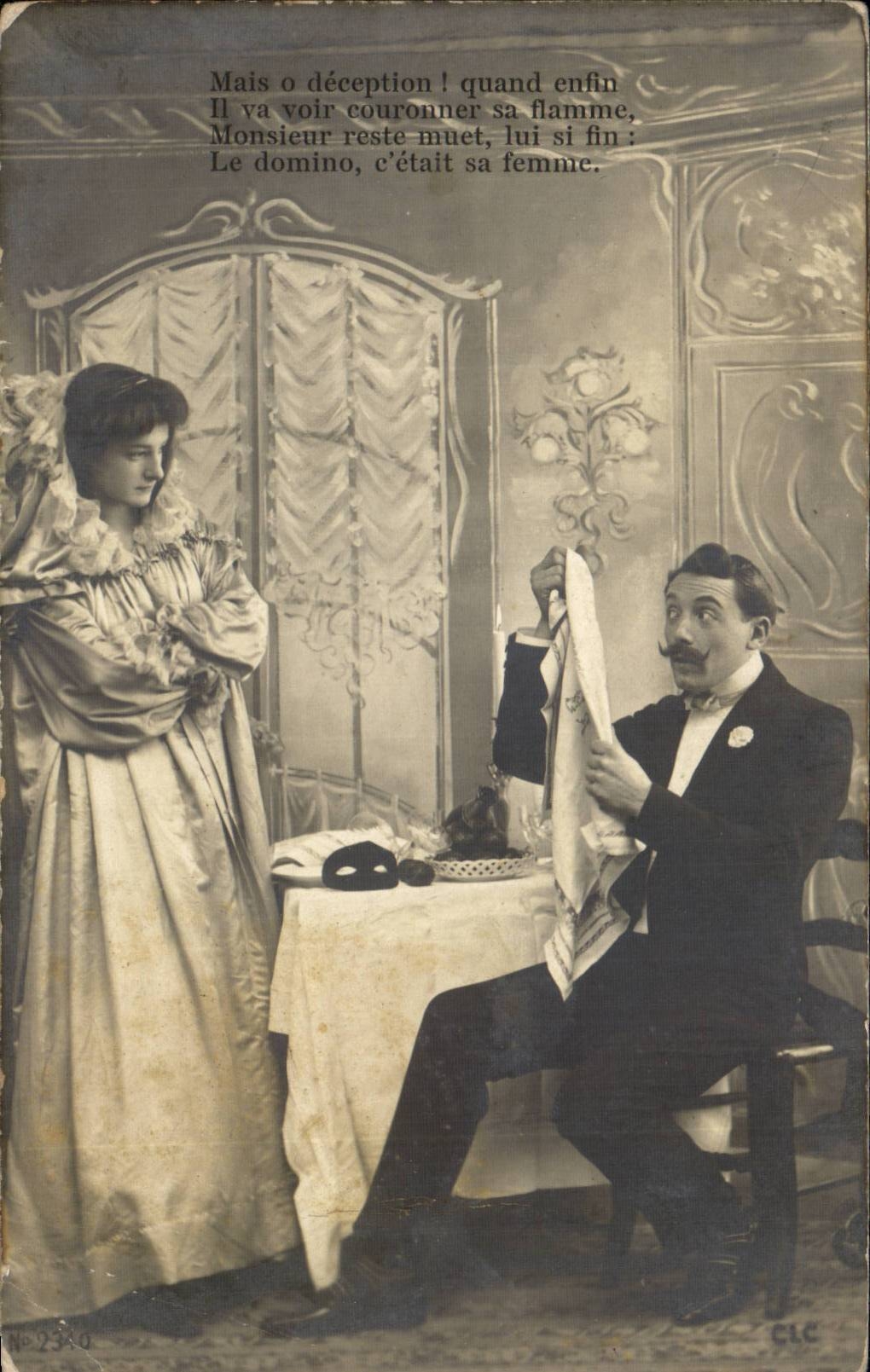 Scène de théâtre — domino et femme — éditeur CIC, n°2340