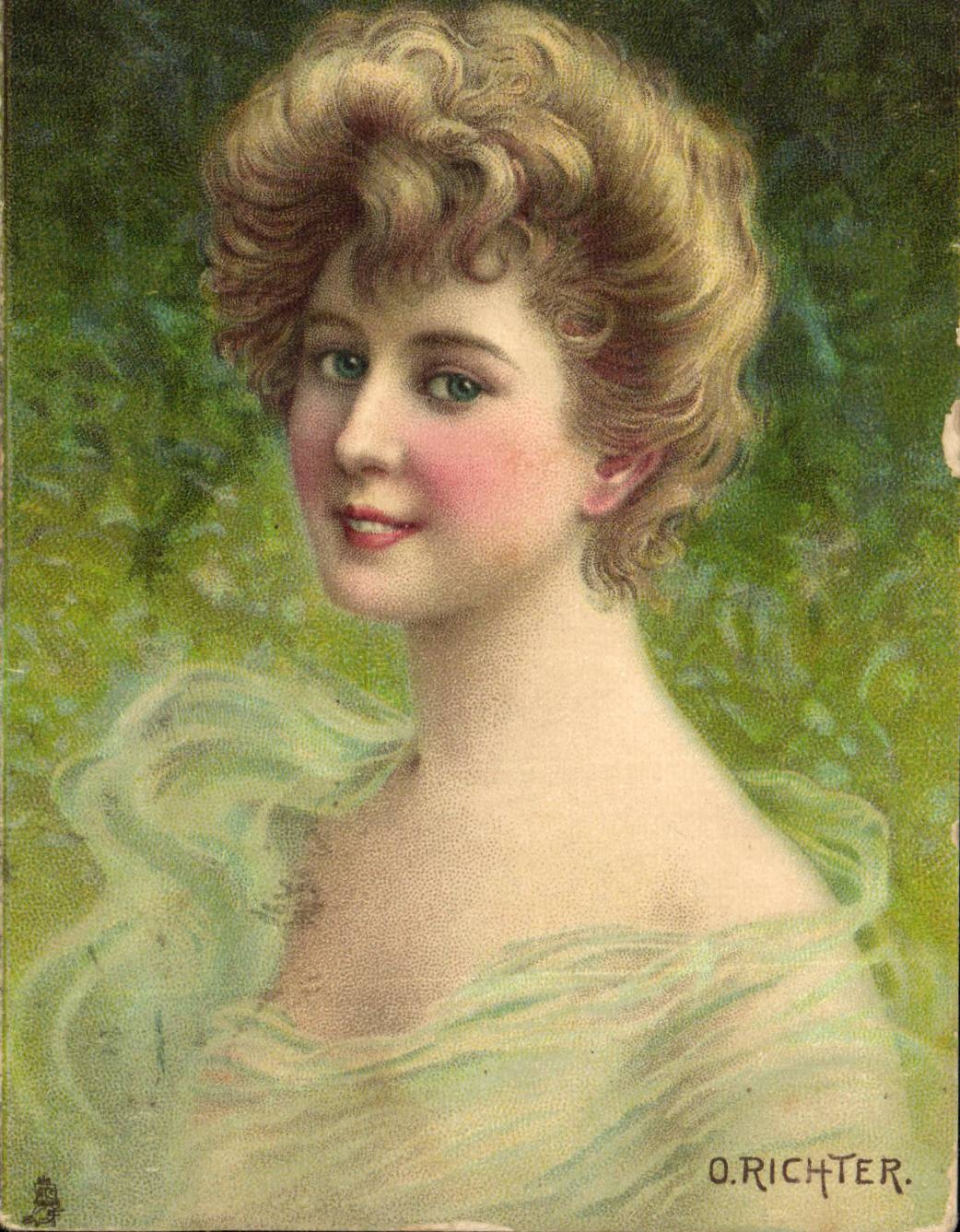 Jeune femme en robe légère — portrait — O. Richter, éditeur Raphael Tuck & Fils, série n° 963