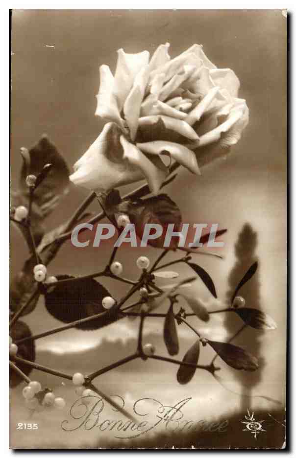 CPA FAntaisie Fleur Rose Bonne anne