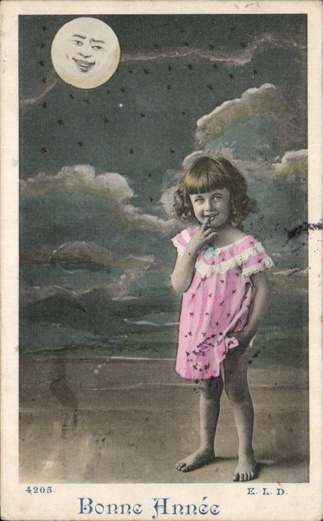 CPA FAntaisie Enfant Bonne annee (lune)