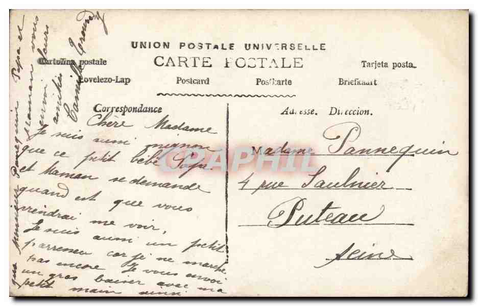 Joie Maternelle — scène de tendresse — éditeur non identifié, n° de série 625 — Reverso