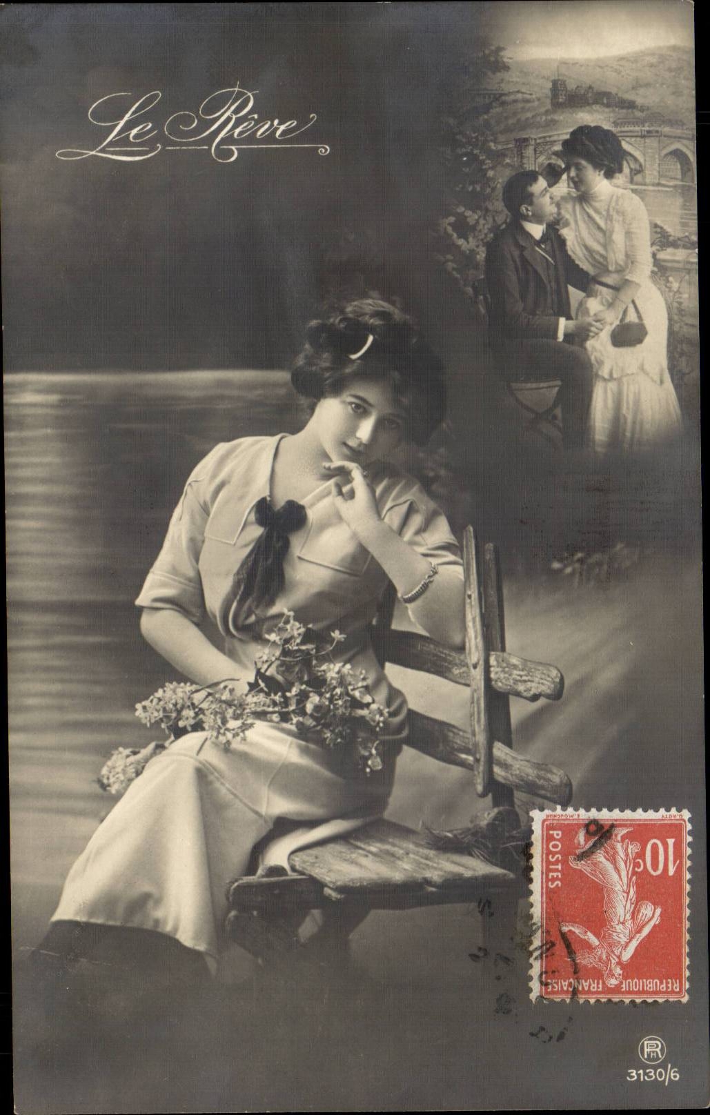 Jeune femme assise — scène romantique — éditeur Le Rêve, n° 3130/6