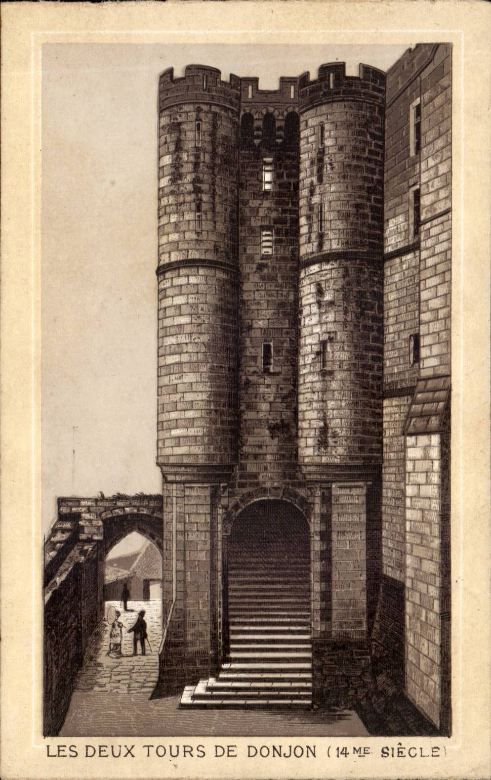 CPA Mont Saint Michel Les deux tours du donjon (14eme)