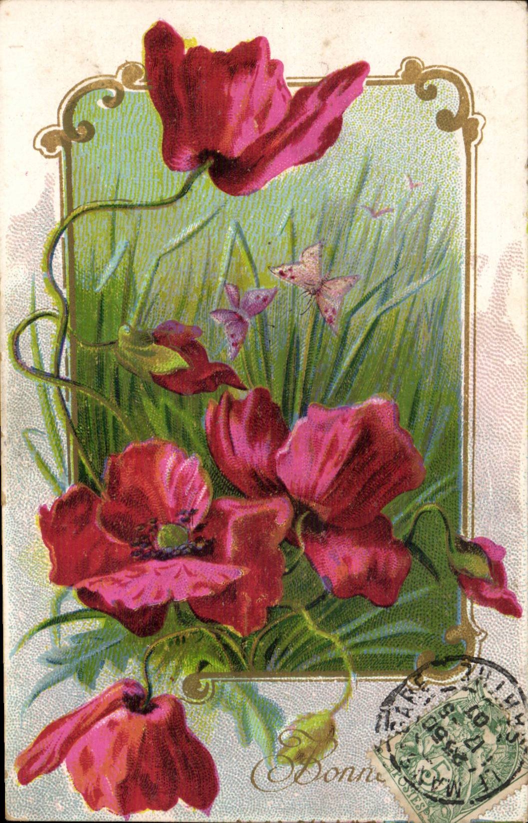 CPA FAntaisie Bonne annee Fleurs Papillon Butterfly