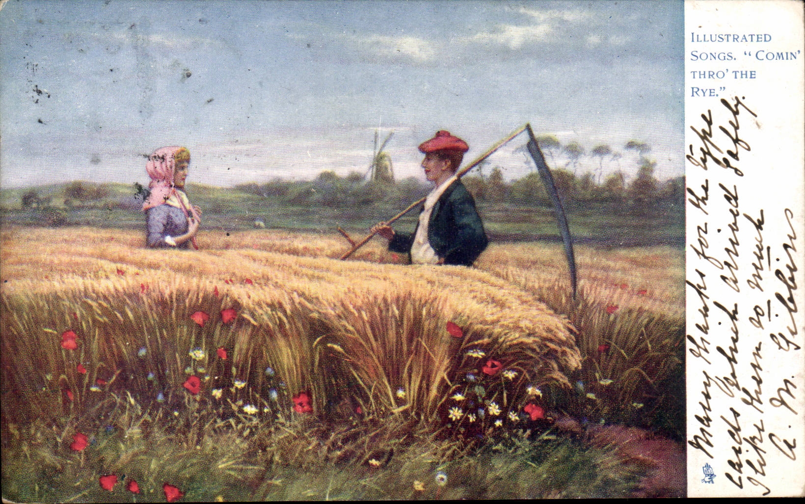 CPA Fantaisie Paysans Illustrated songs Comin thro the Rye (agriculture)
