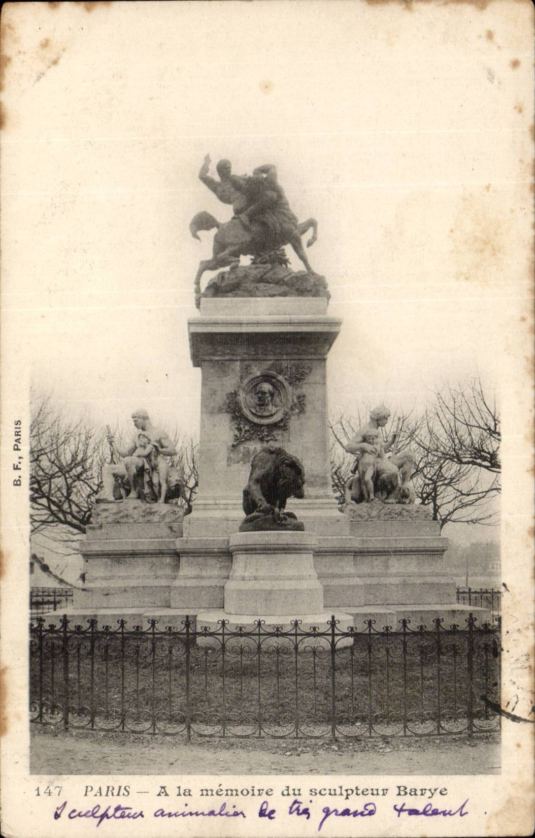 Paris CPA A la memoire du sculpteur Barye