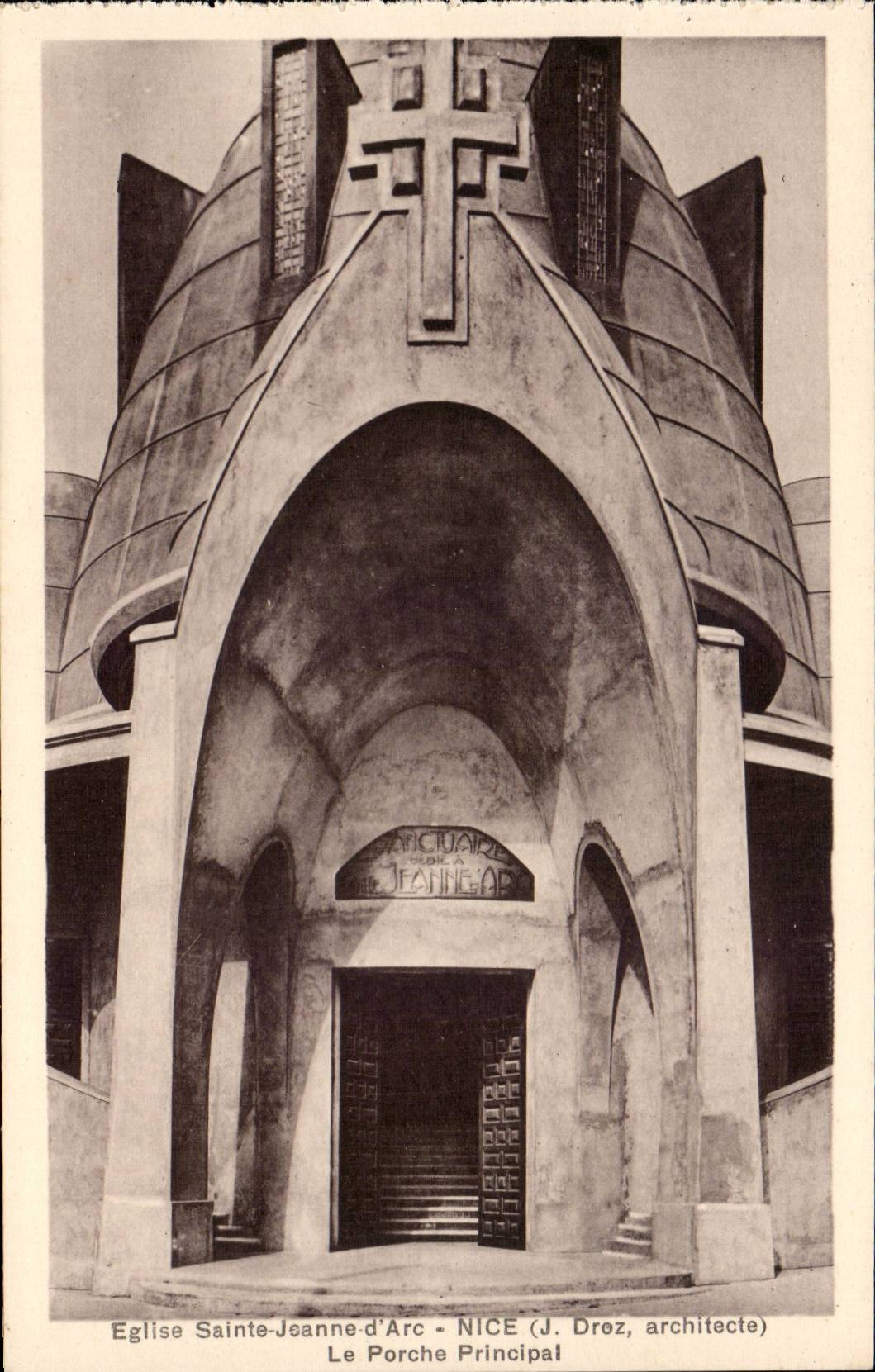 Nice CPA Rglise Sainte Jeanne d'arc J Droz architecte Porche principal