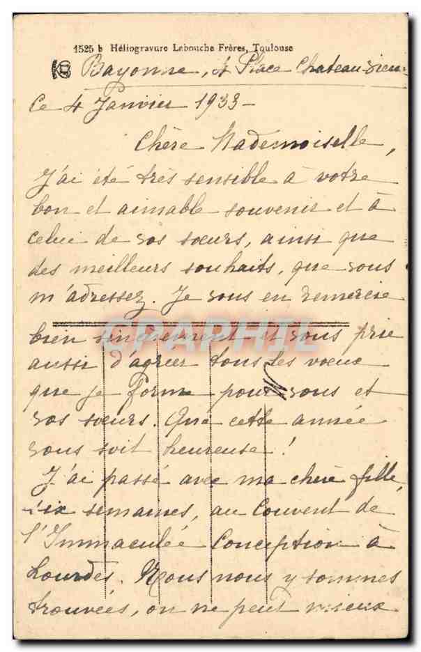 Bayonne CPA Le pont Saint Esprit — Verso