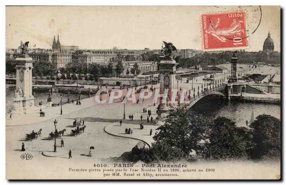Paris CPA Pont Alexandre Premiere pierre posee par le tsar Nicolas II en 1896 acheve en 1900