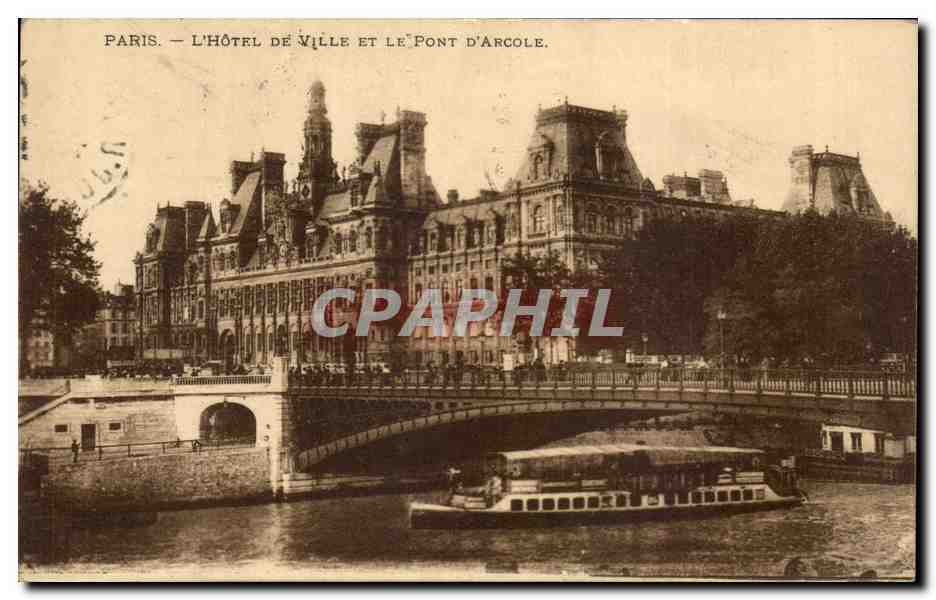Paris CPA L'hotel de ville et le pont d'Arcole