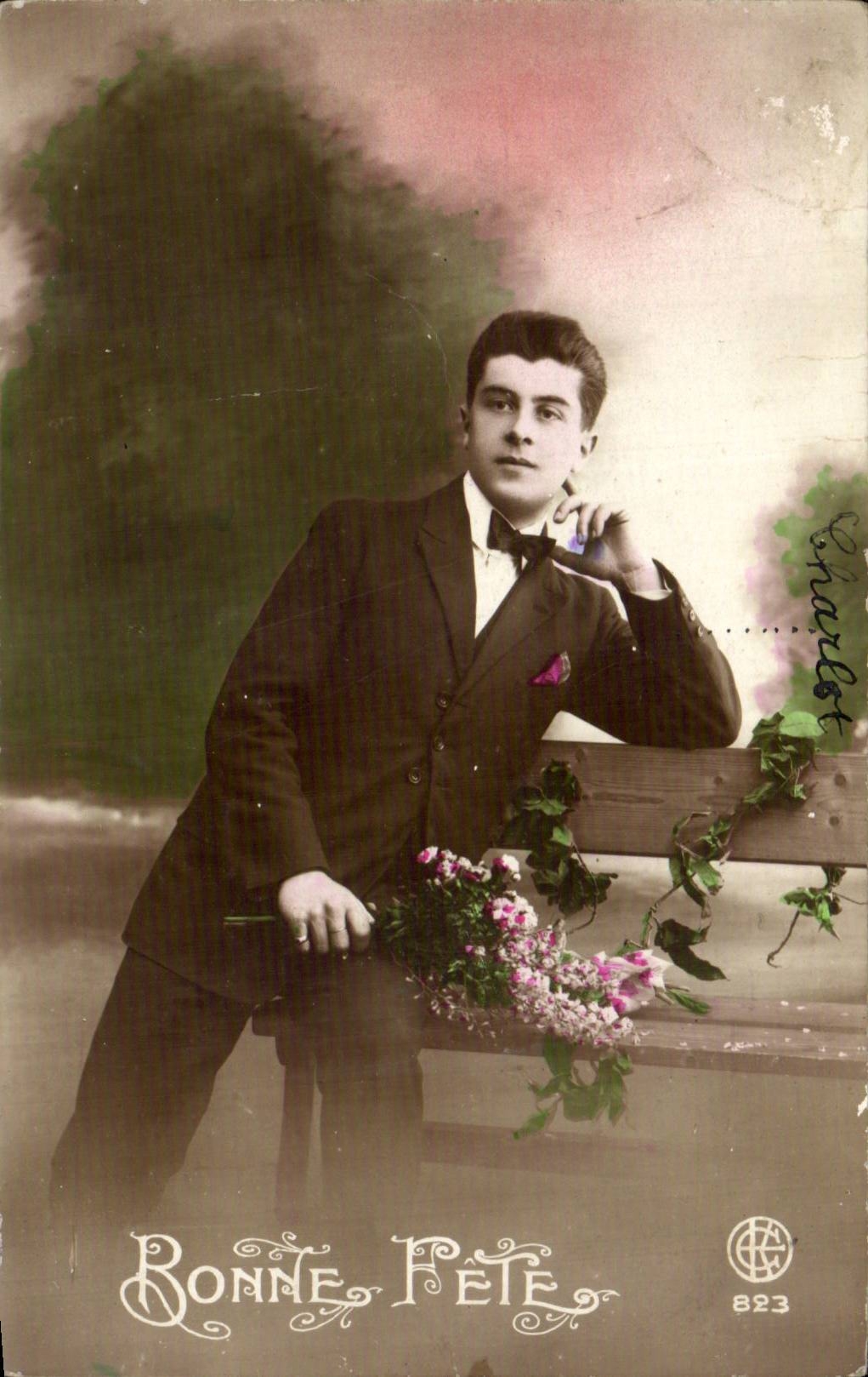 Jeune homme en costume — Bonne Fête — Éditeur Charicot n°823