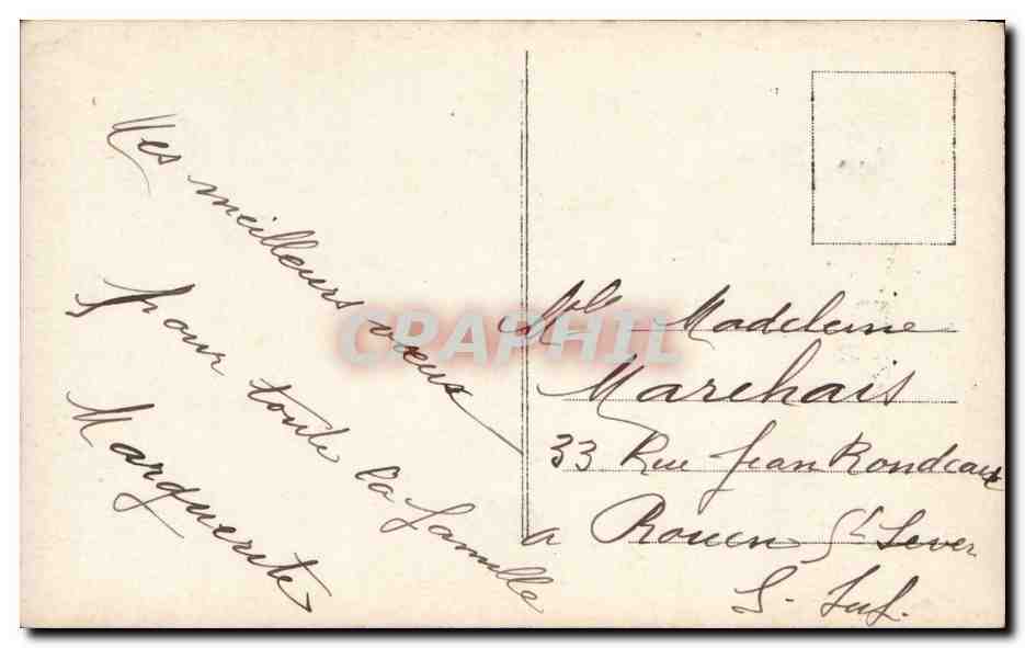 Joven mujer en piel sosteniendo ramas de abeto — Feliz Año — editor desconocido — Reverso