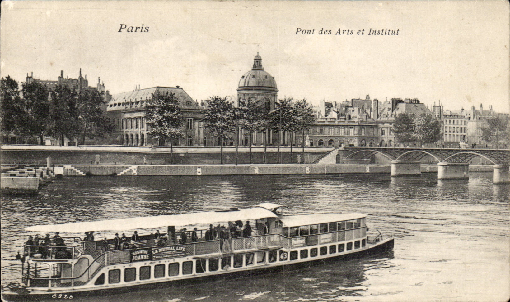 Paris CPA Pont des Arts et Institut (peniche boat ship bateau)