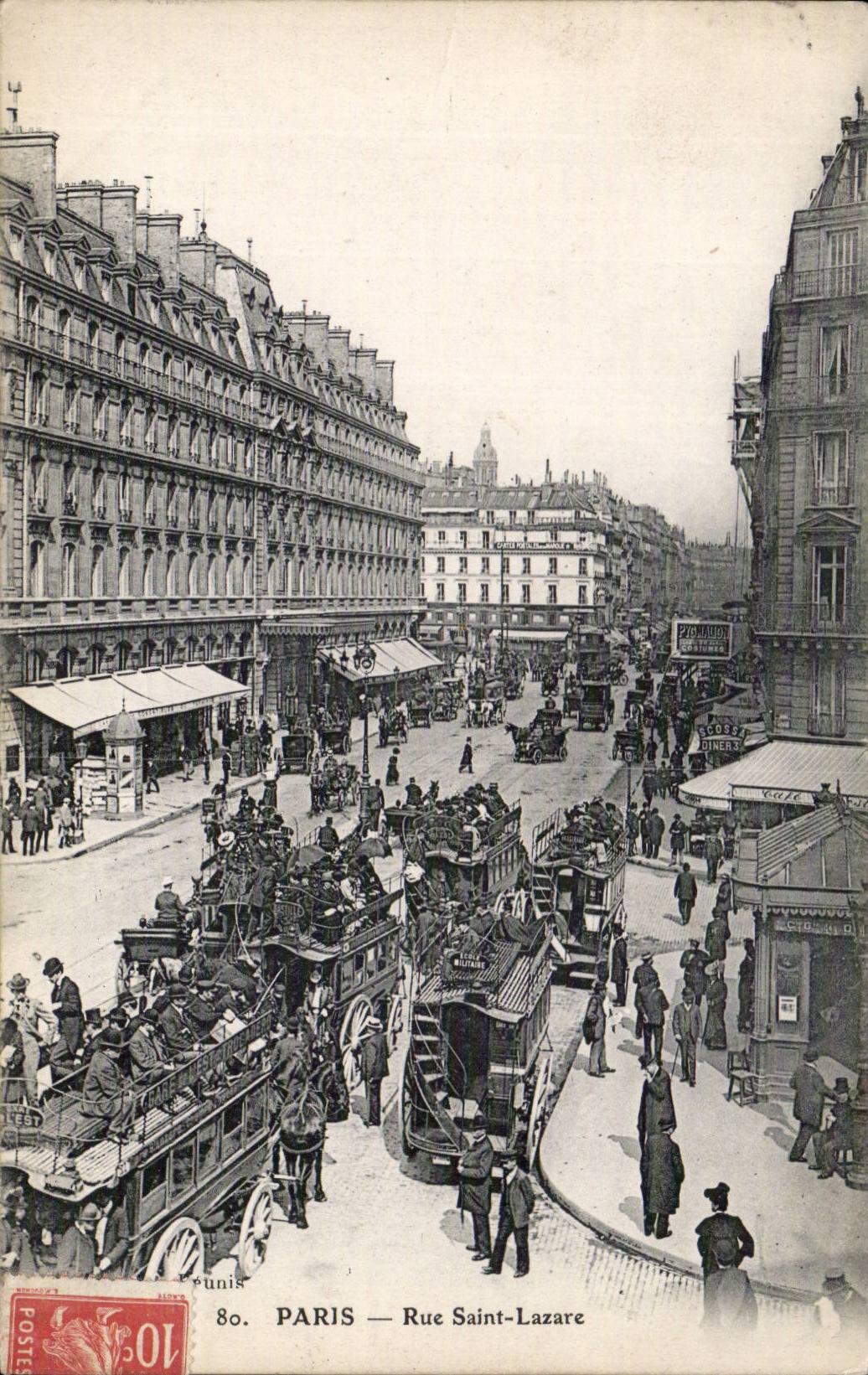 Paris CPA Rue Saint Lazare (autobus)